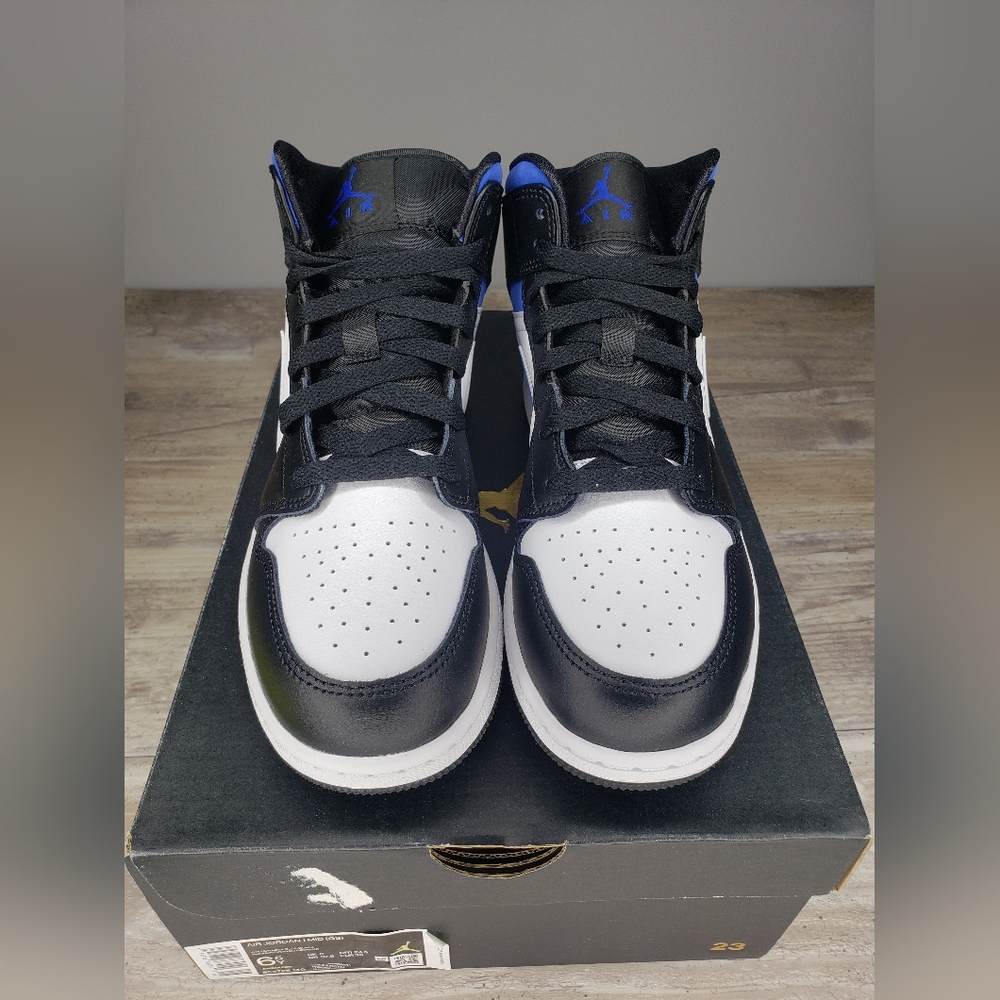Nike Air Jordan 1 NEW  Mid Black White Royal Blue - Picture 5 of 9